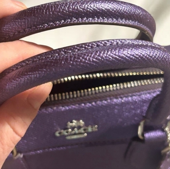 Coach Bennett Satchelin Small, Crossgrain Leather-Purple with Crossbody Strap - Picture 8 of 8